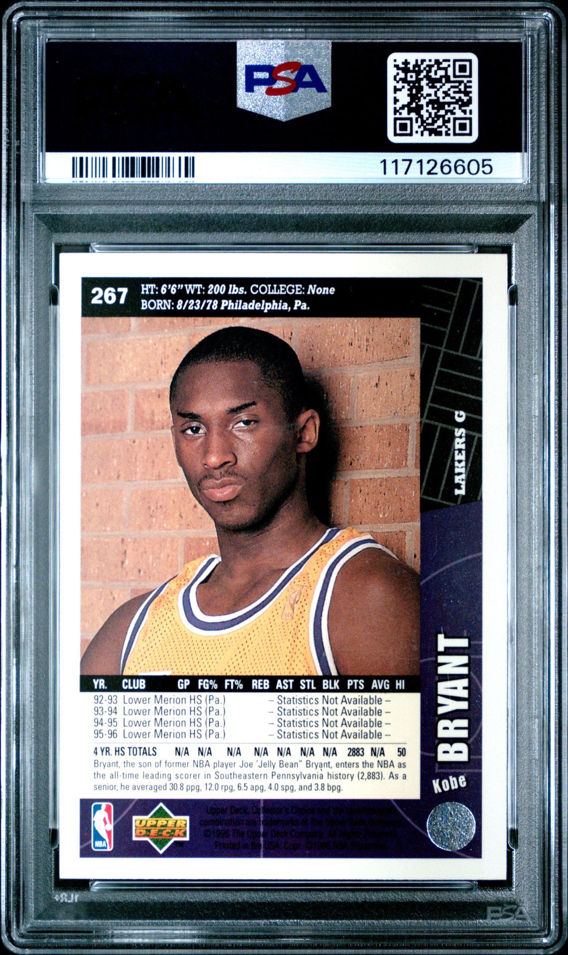 1996 Collector's Choice Kobe Bryant #267 Ex-Mt 6 back
