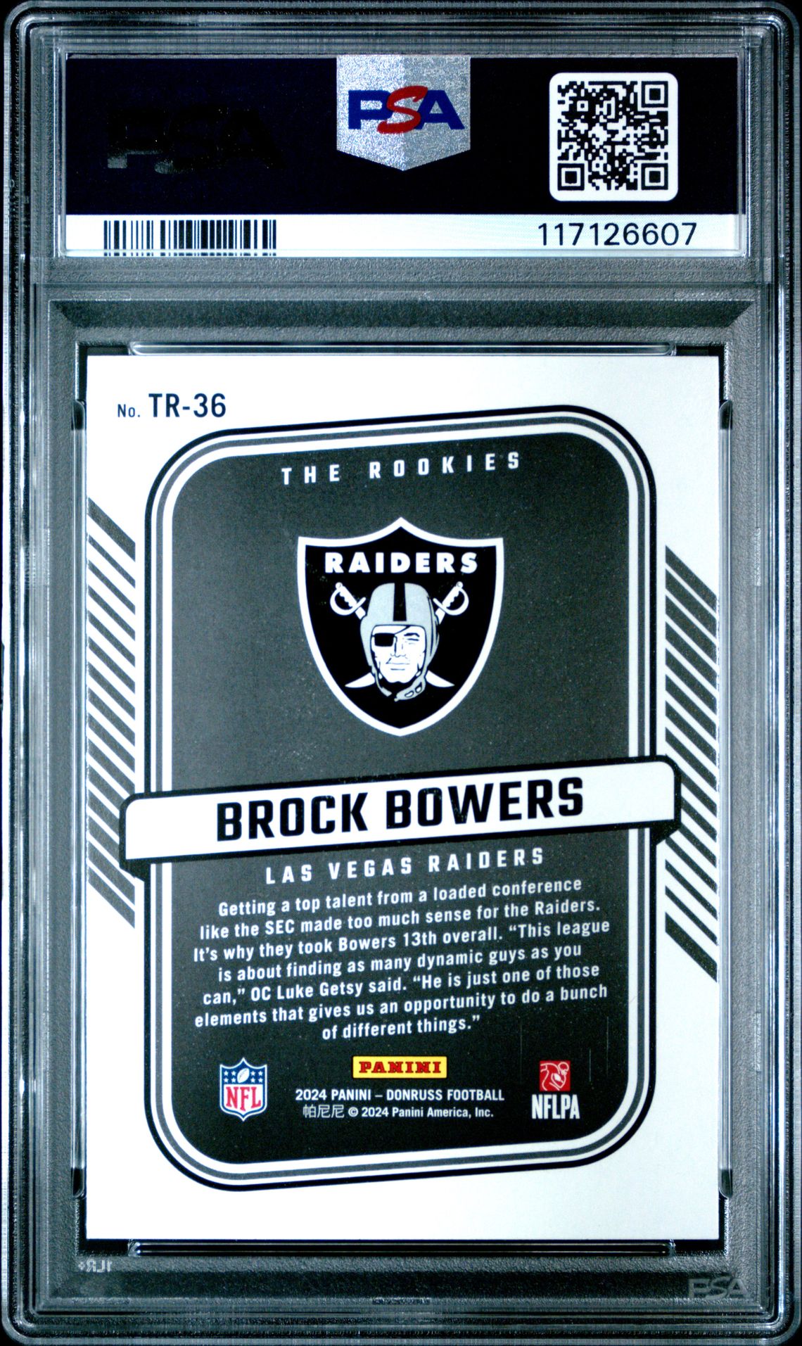 2024 Panini Donruss The Rookies Brock Bowers #Tr36 Mint 9 back