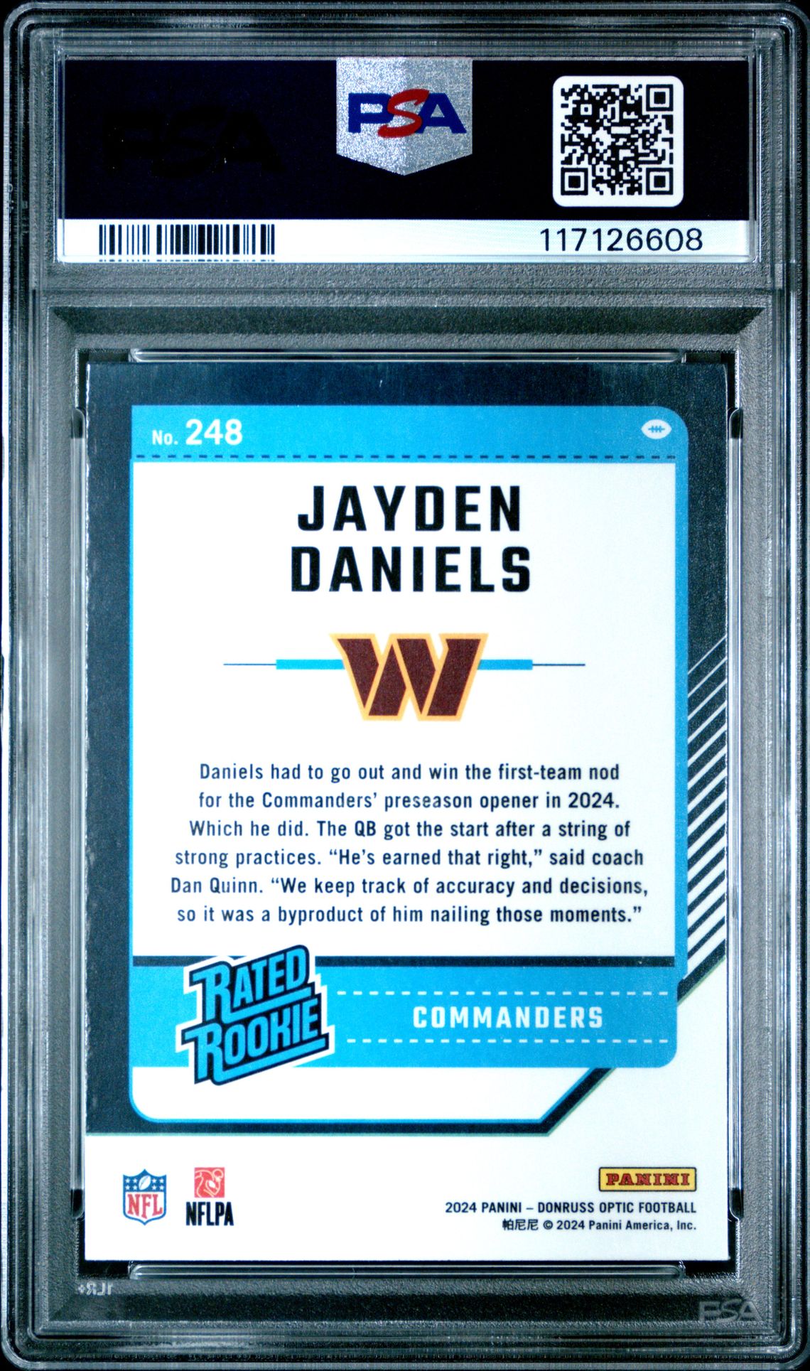 2024 Panini Donruss Optic Jayden Daniels #248 Mint 9 back