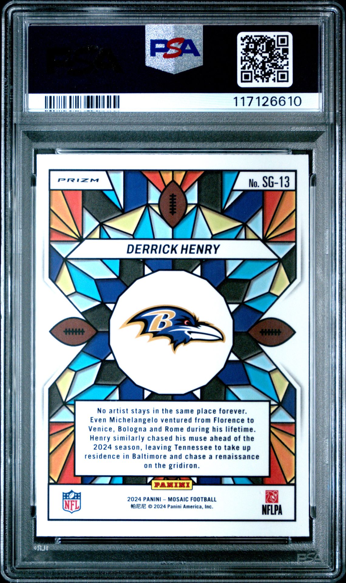 2024 Panini Mosaic Stained Glass Derrick Henry #Sg13 Gem Mt 10 back