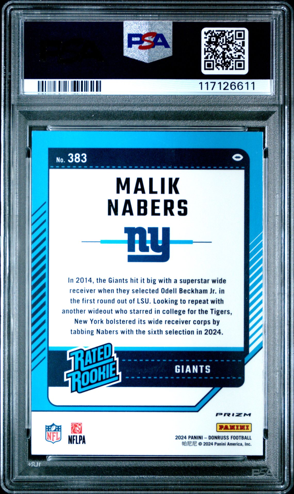 2024 Panini Donruss Malik Nabers #383 (Optic Preview) Gem Mt 10 back