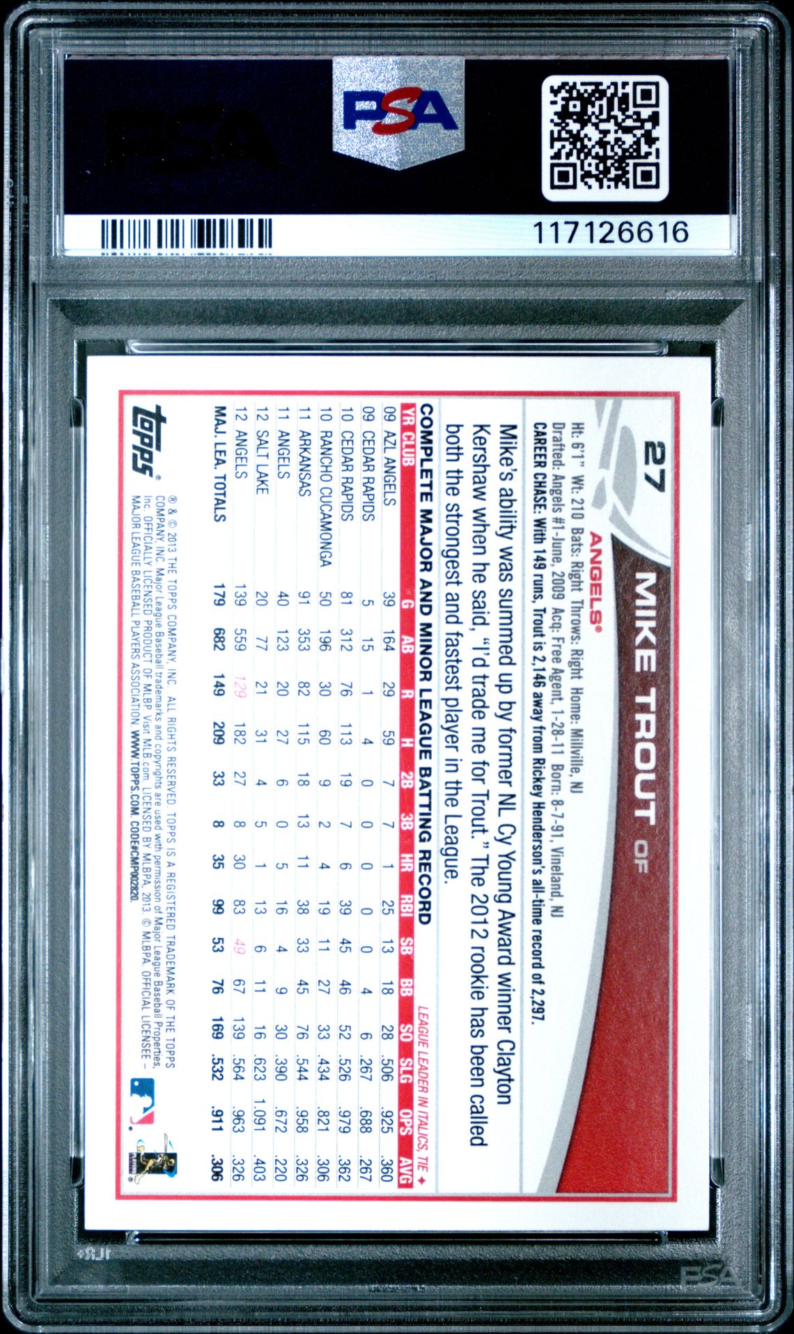 2013 Topps Mike Trout #27 (Sliding) Mint 9 back