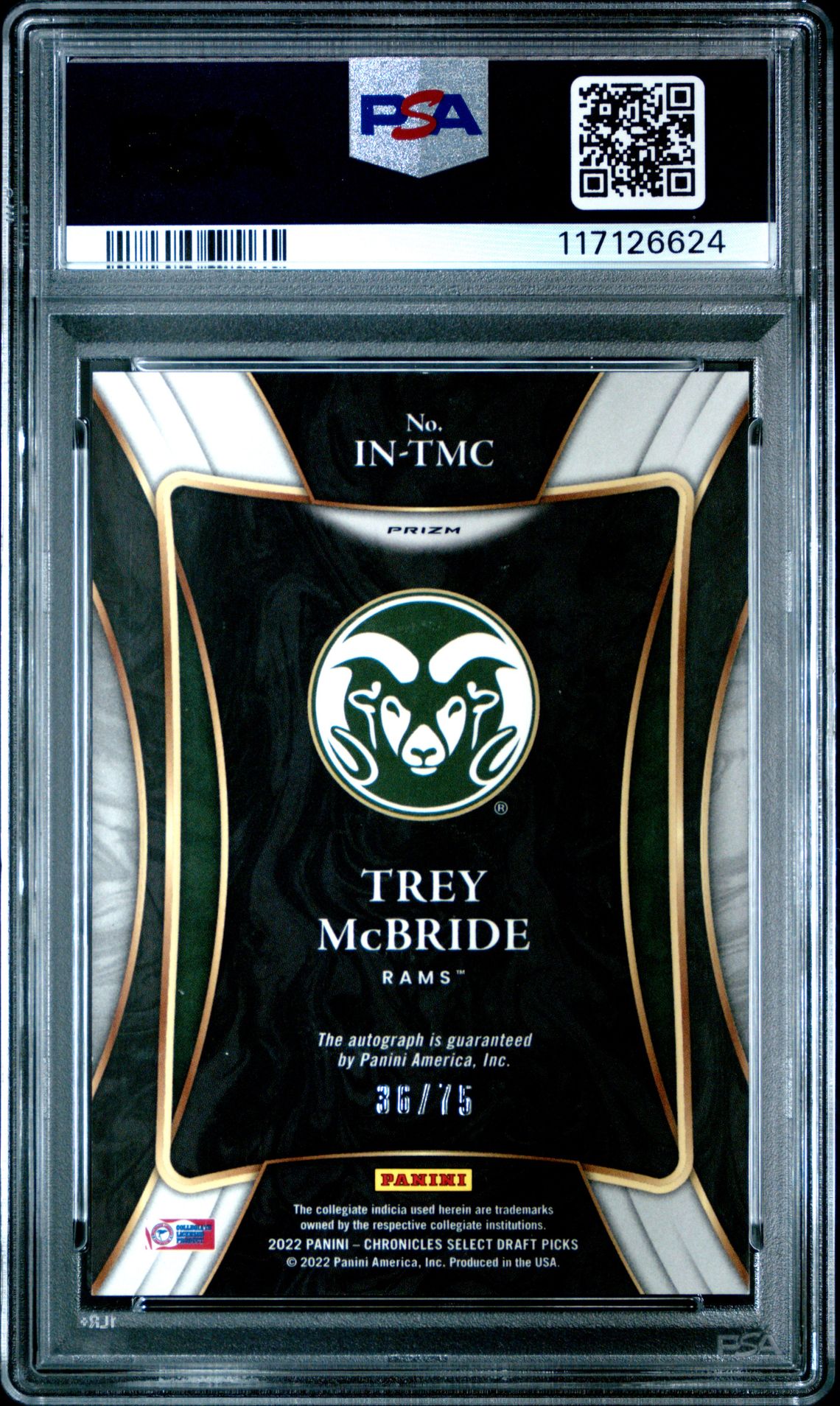 2022 Panini Chronicles Draft Picks Select In Flight Signatures Trey Mcbride #Intmc (Select In Flight Sig-Red) Gem Mt 10 back