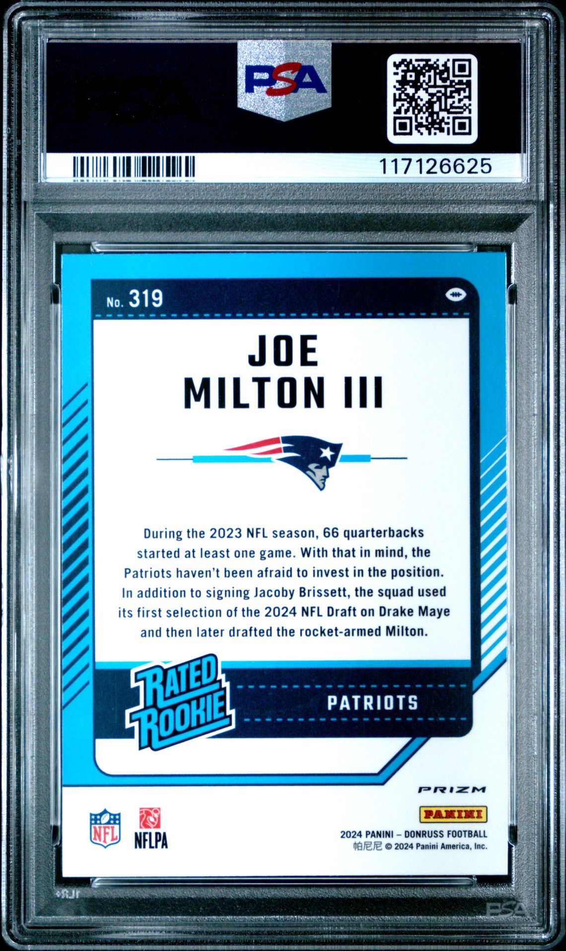 2024 Panini Donruss Joe Milton Iii #319 (Optic Preview-Pink) Mint 9 back