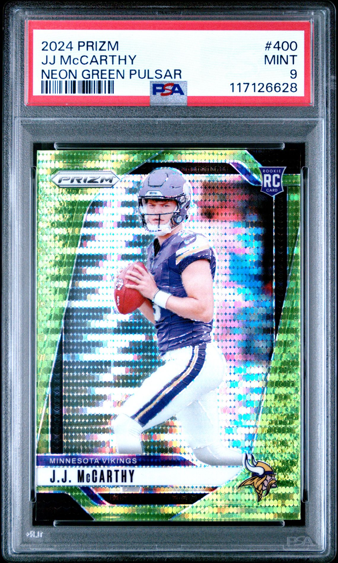2024 Panini Prizm Jj Mccarthy #400 (Neon Green Pulsar) Mint 9 front