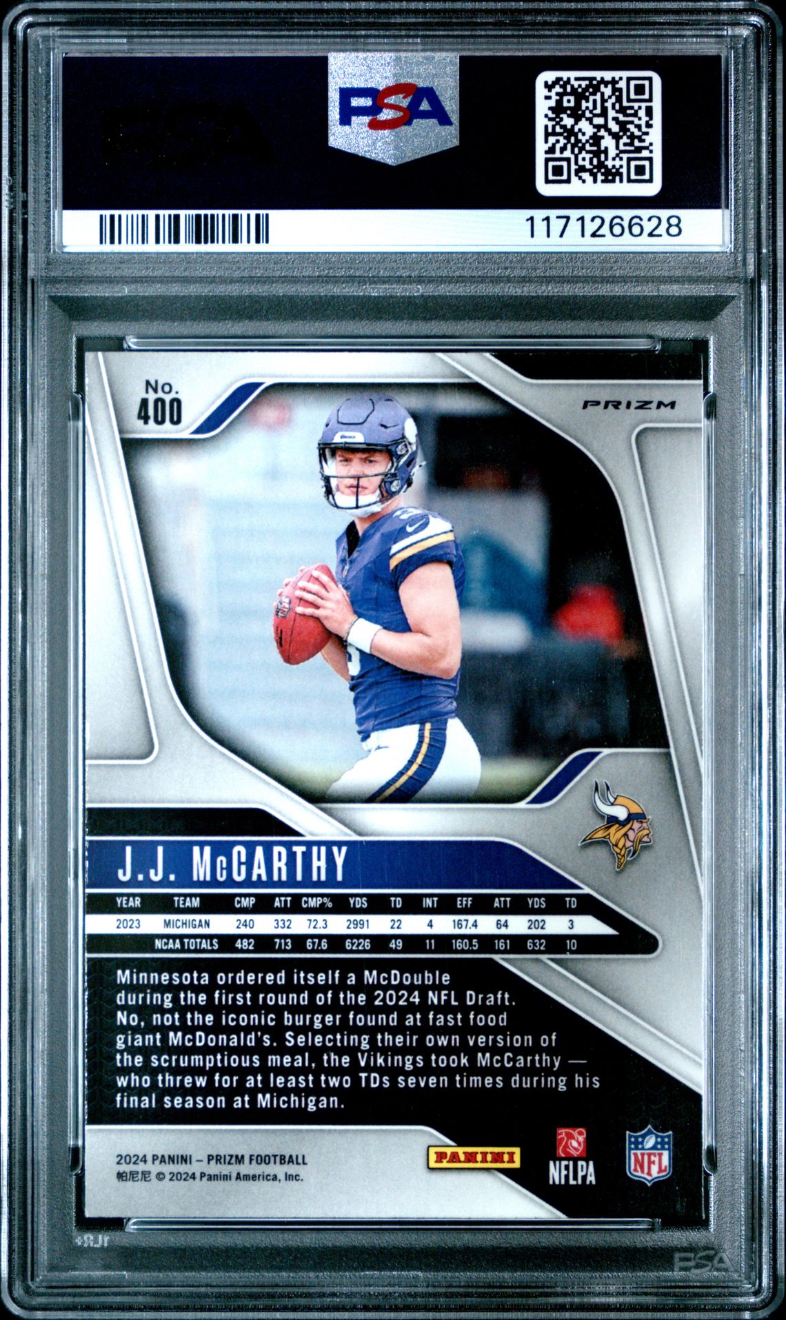 2024 Panini Prizm Jj Mccarthy #400 (Neon Green Pulsar) Mint 9 back