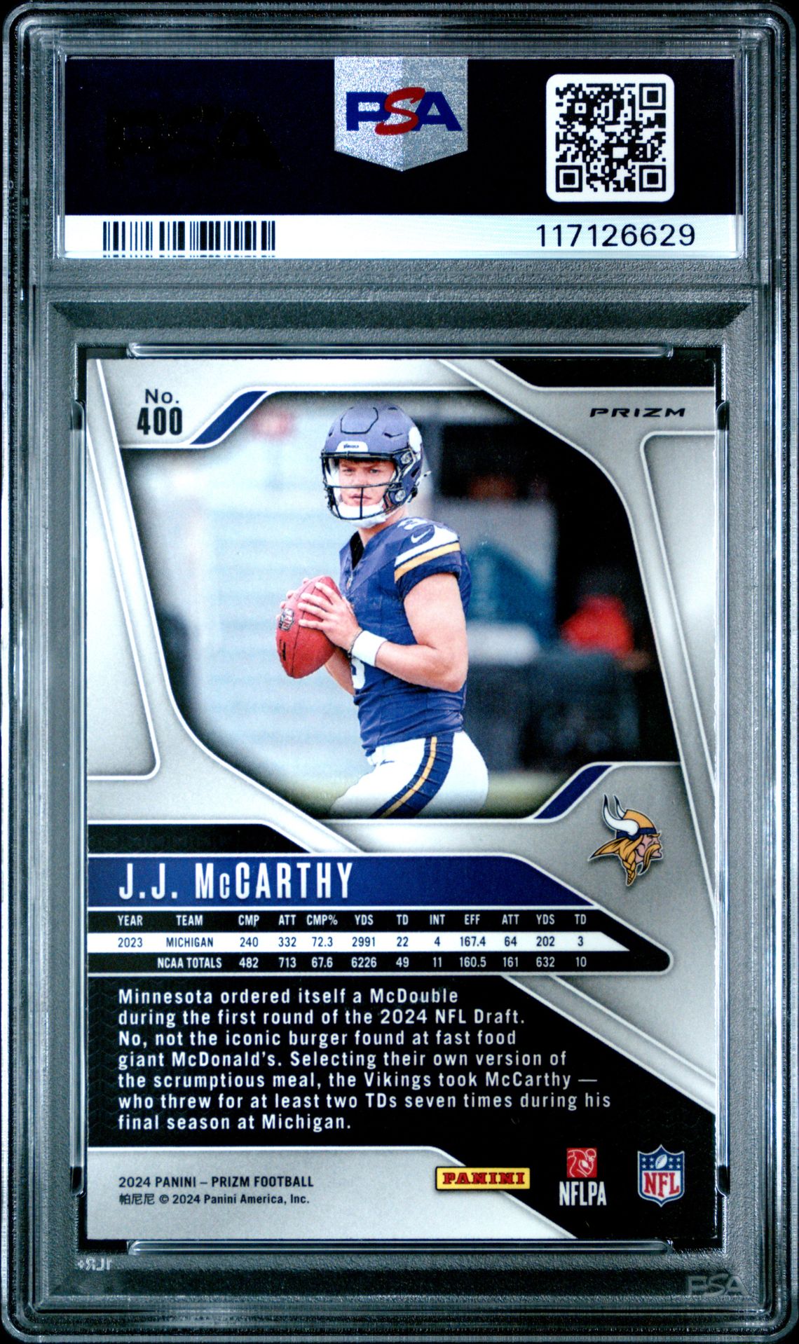 2024 Panini Prizm Jj Mccarthy #400 (Lazer Prizm) Mint 9 back