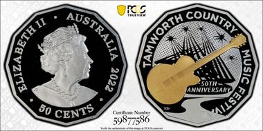 2022 50C Tamworth Music Festival Ag Partial Gilt PR69DCAM