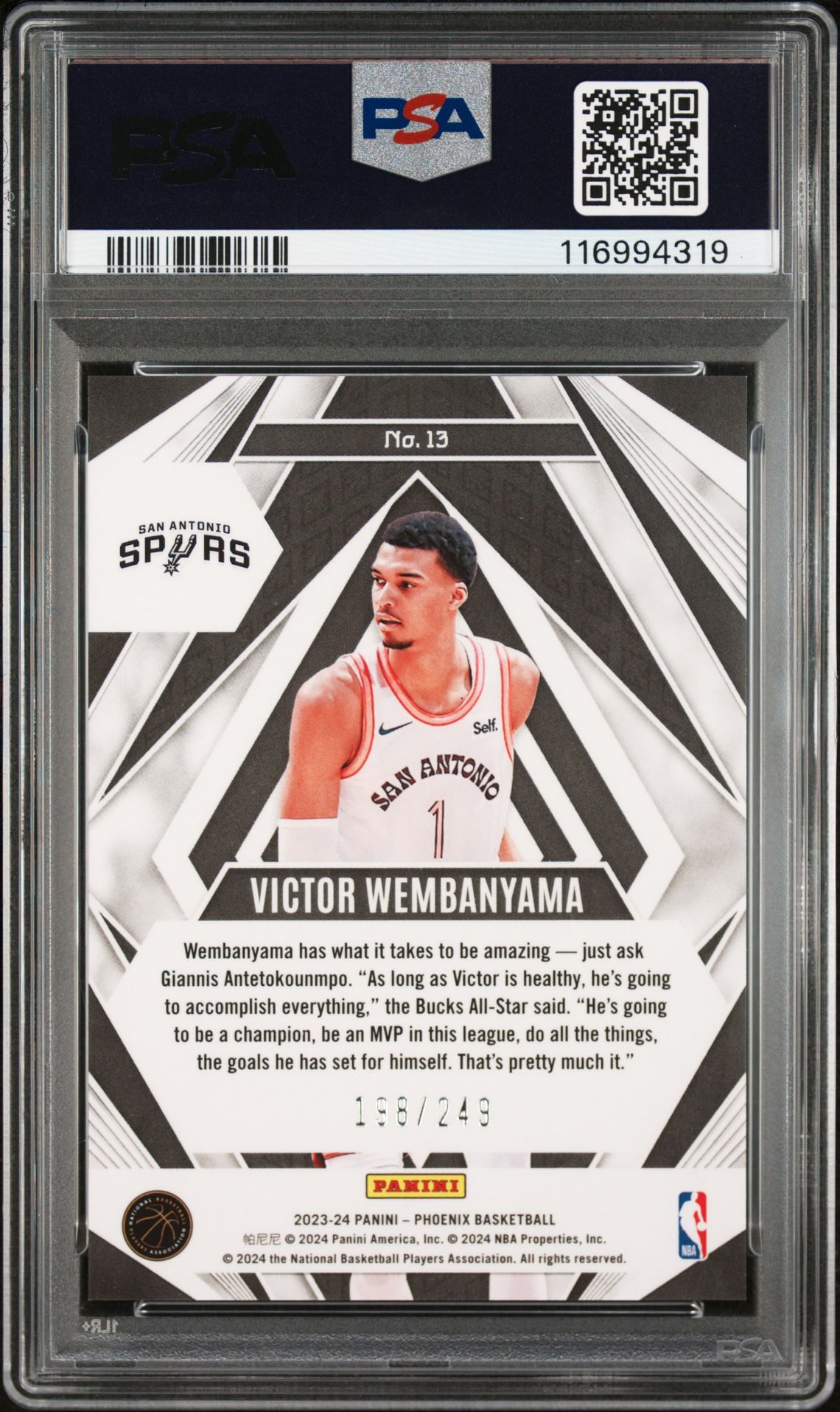 2023 Panini Phoenix Paragon Victor Wembanyama #13 (Paragon-Orange Ice) Gem Mt 10 back