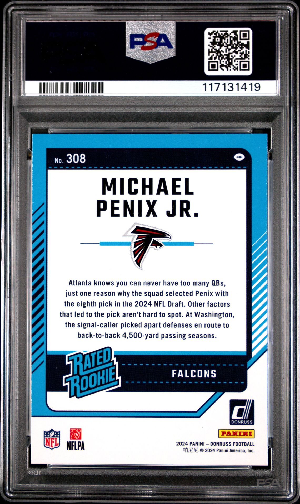 2024 Panini Donruss Michael Penix Jr. #308 Gem Mt 10 back