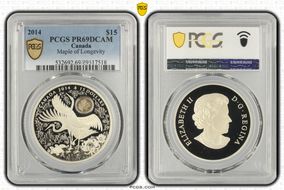2014 $15 Maple of Longevity PR69DCAM
