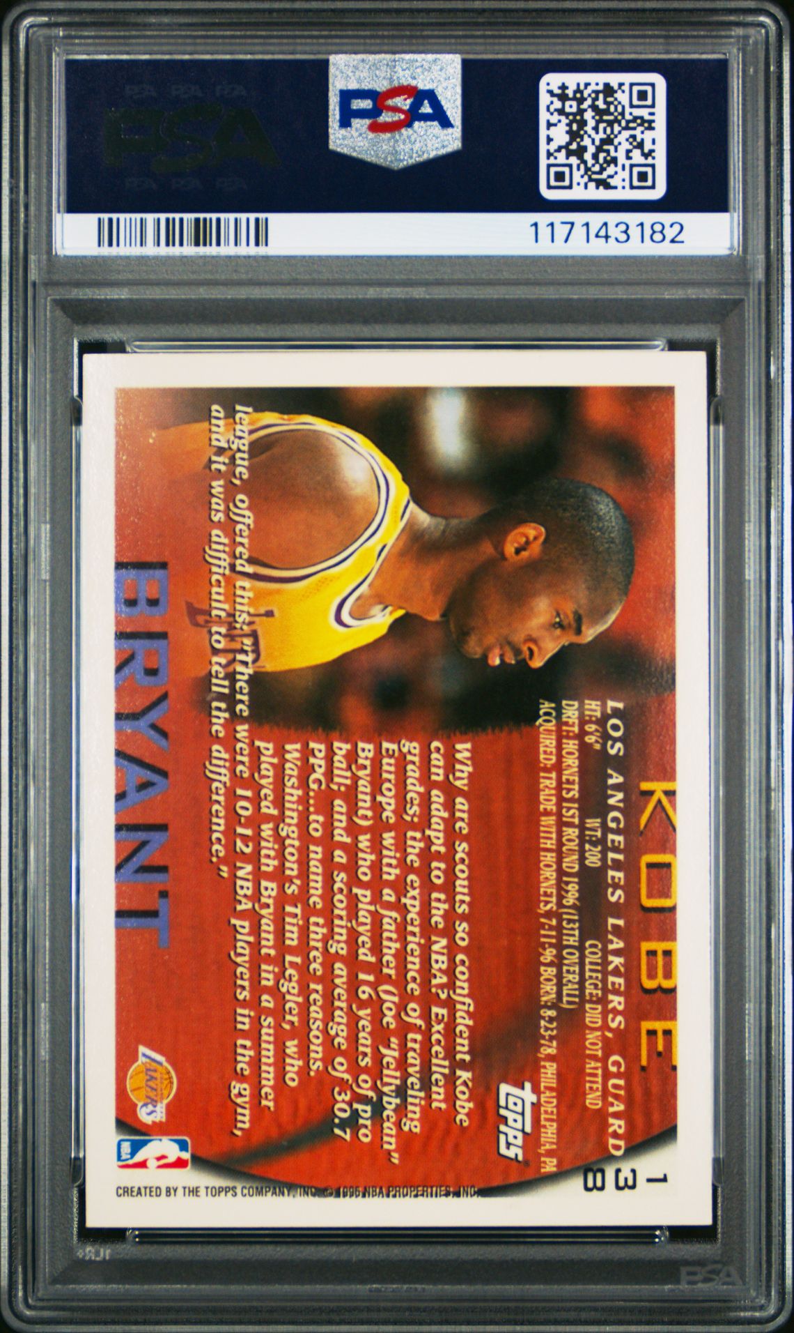1996 Topps Kobe Bryant #138 Nm-Mt 8 back