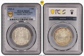 1932-J 3 Mk Regular Issue J-349 MS65