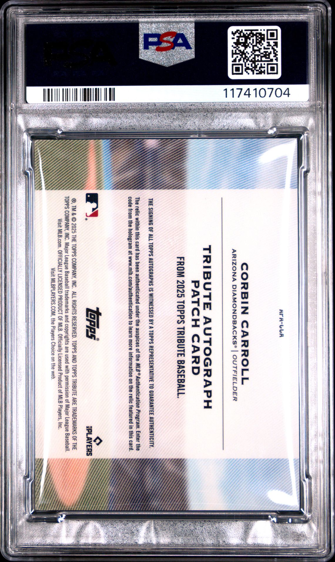 2025 Topps Tribute Autograph Patches Corbin Carroll #Apacca (Auto Patch-Red) Mint 9 back