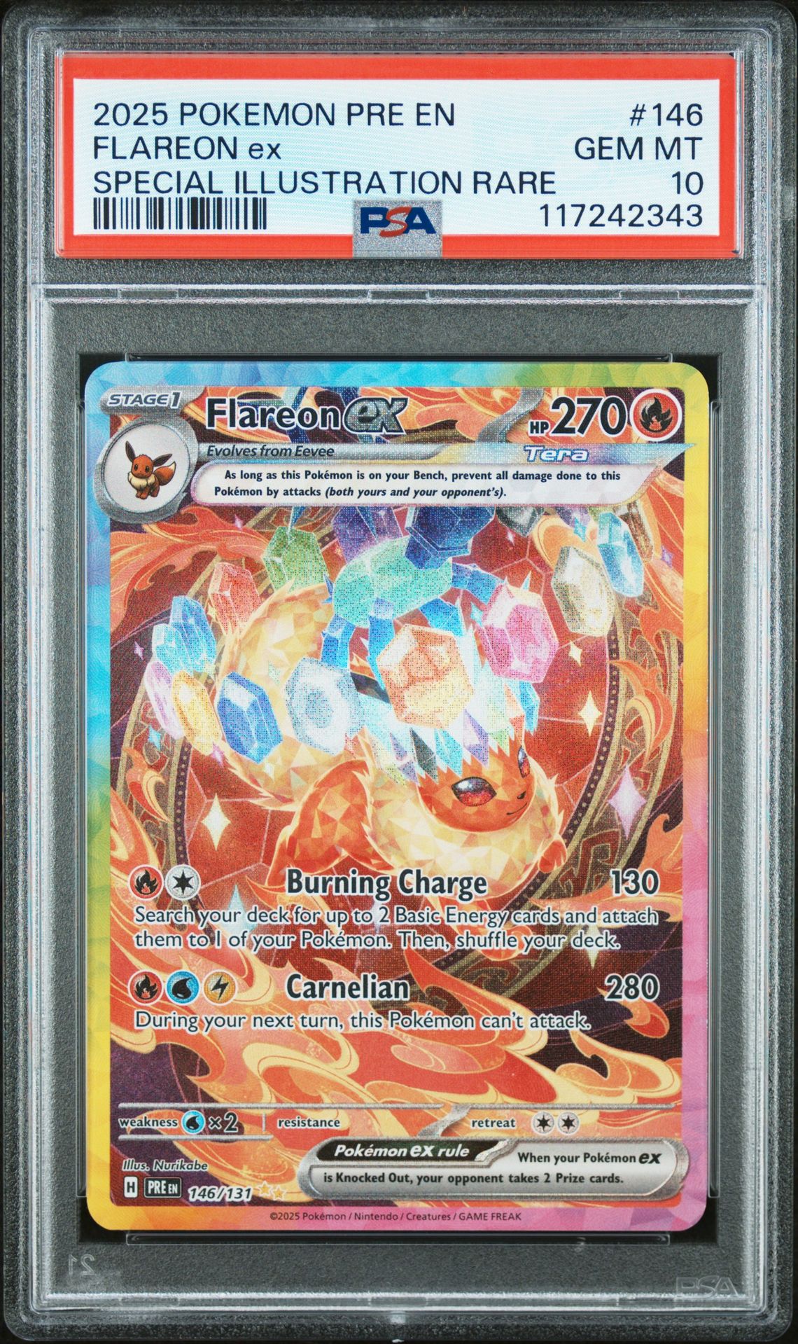 2025 Pokemon Pre En-Prismatic Evolutions Flareon Ex #146 (Special Illustration Rare) Gem Mt 10 front