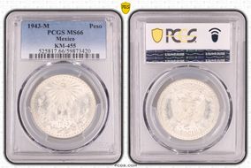 1943-M Peso KM-455 Ag MS66