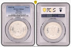 1943-M Peso KM-455 Ag MS66