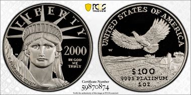 2000-W $100 Statue of Liberty PR70DCAM