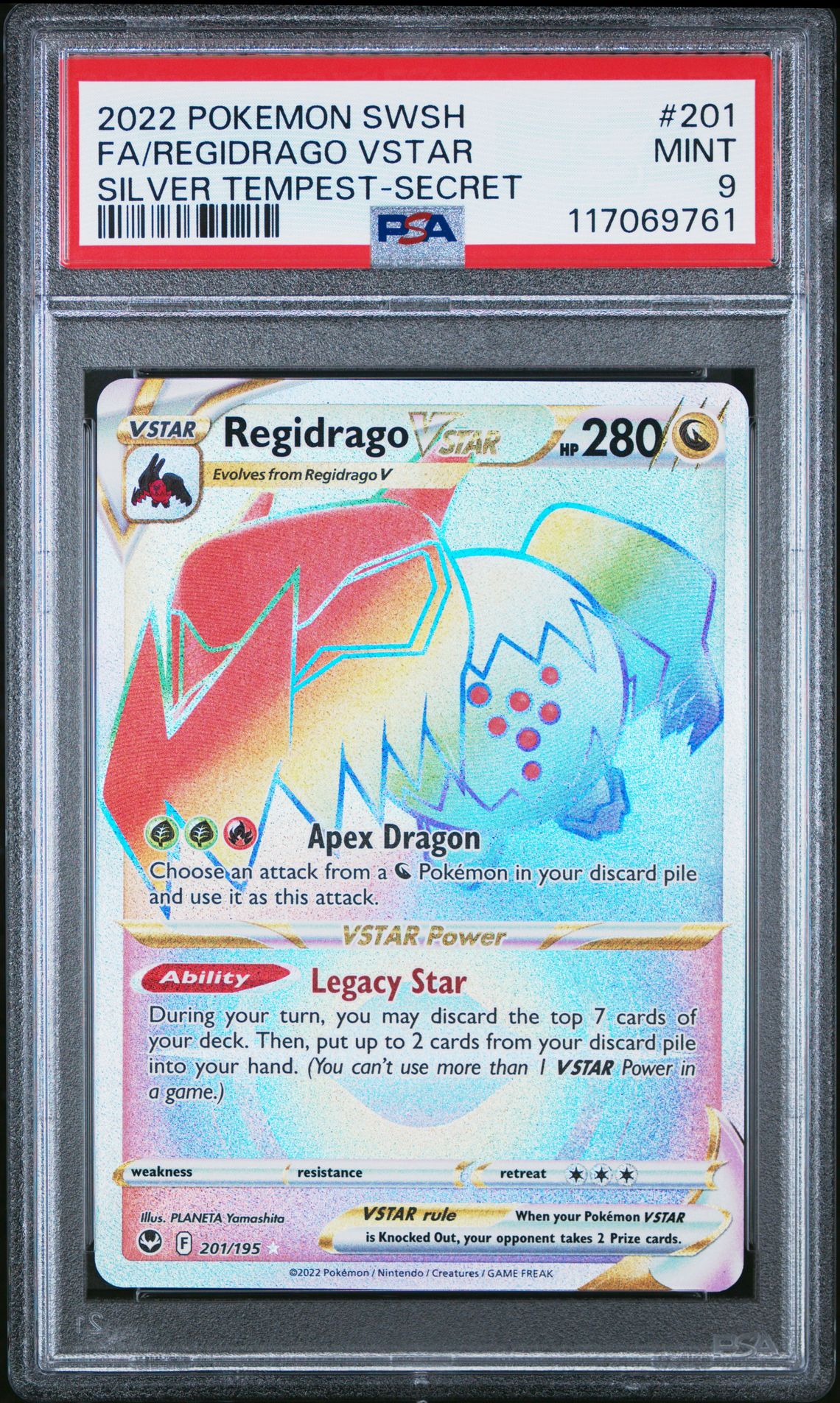 2022 Pokemon Sword & Shield Silver Tempest Fa/Regidrago Vstar #201 (Silver Tempest-Secret) Mint 9 front
