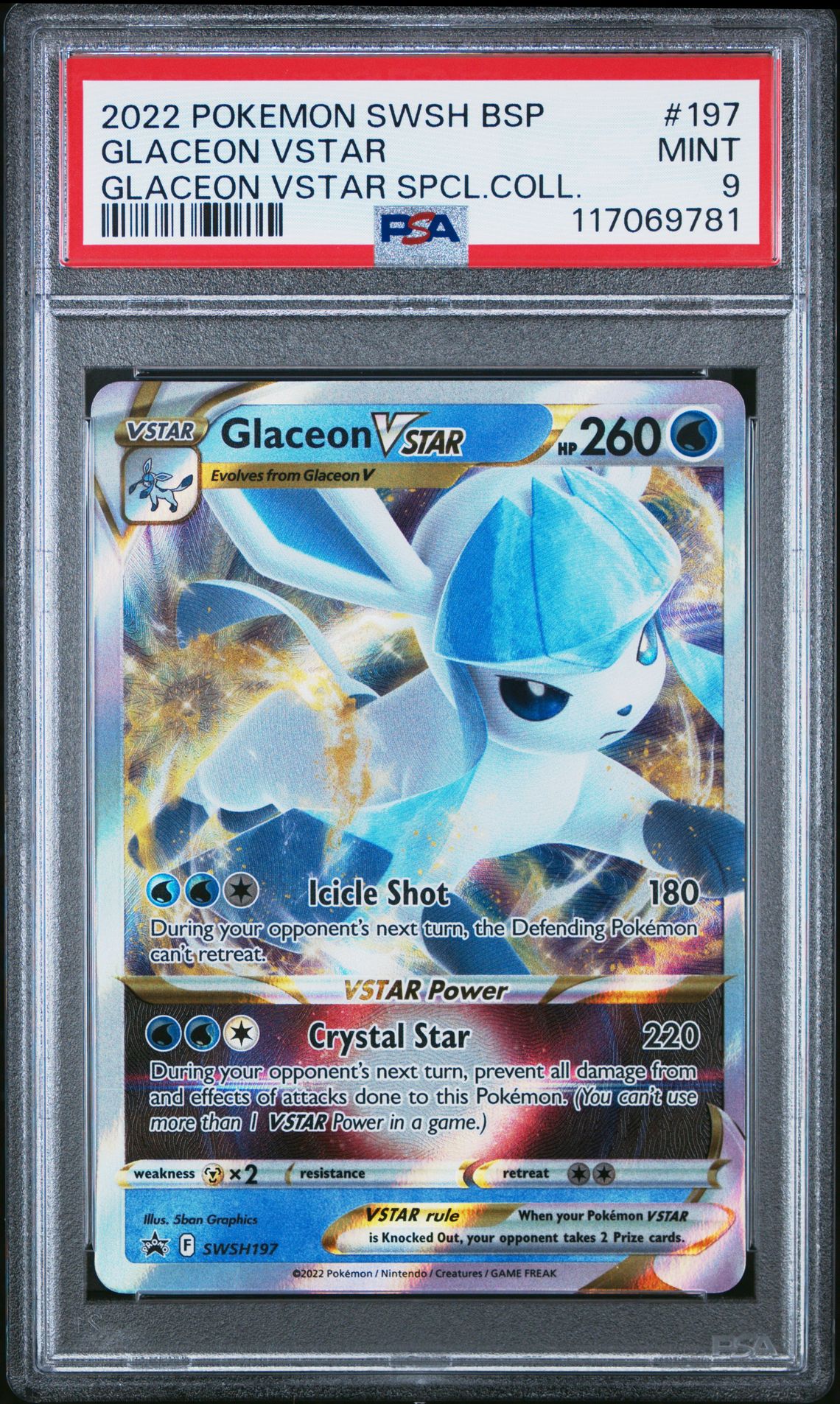 2022 Pokemon Swsh Black Star Promo Glaceon Vstar #197 (Glaceon Vstar Spcl.coll.) Mint 9 front