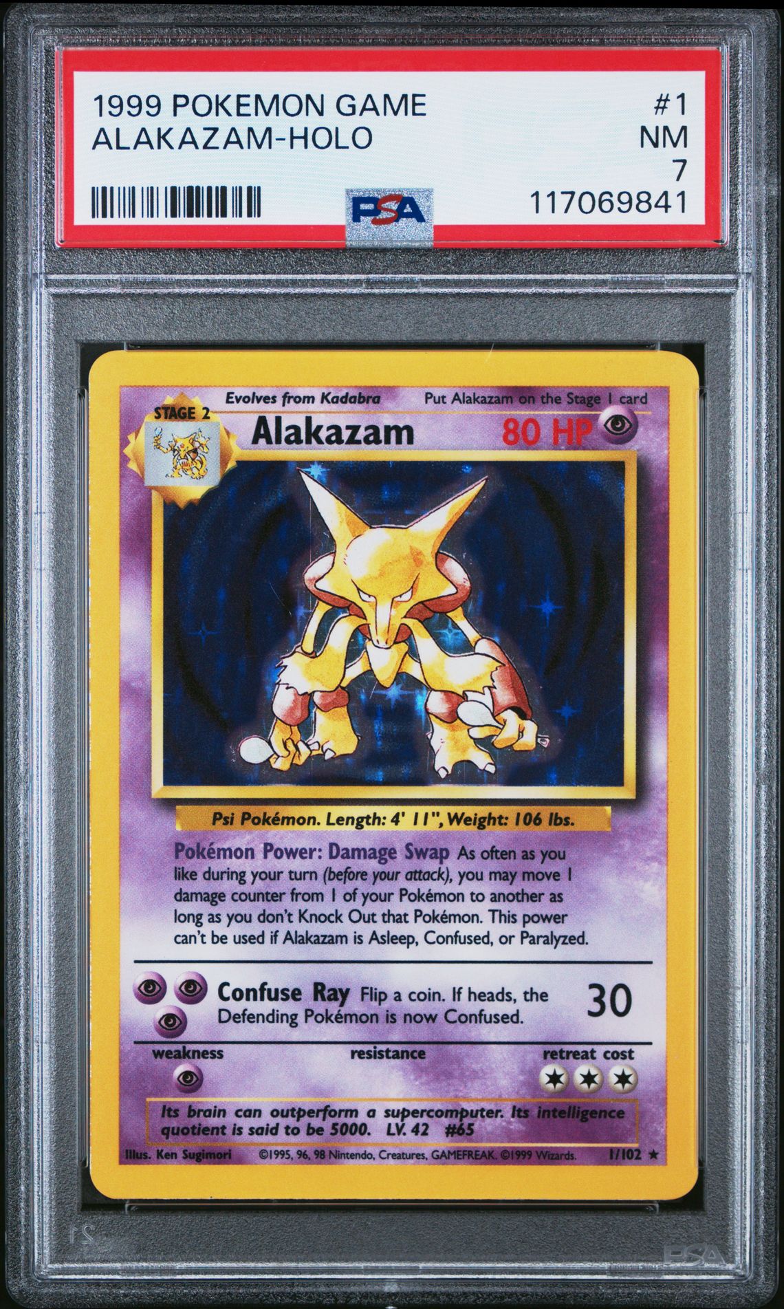 1999 Pokemon Game Alakazam-Holo #1 Nm 7 front