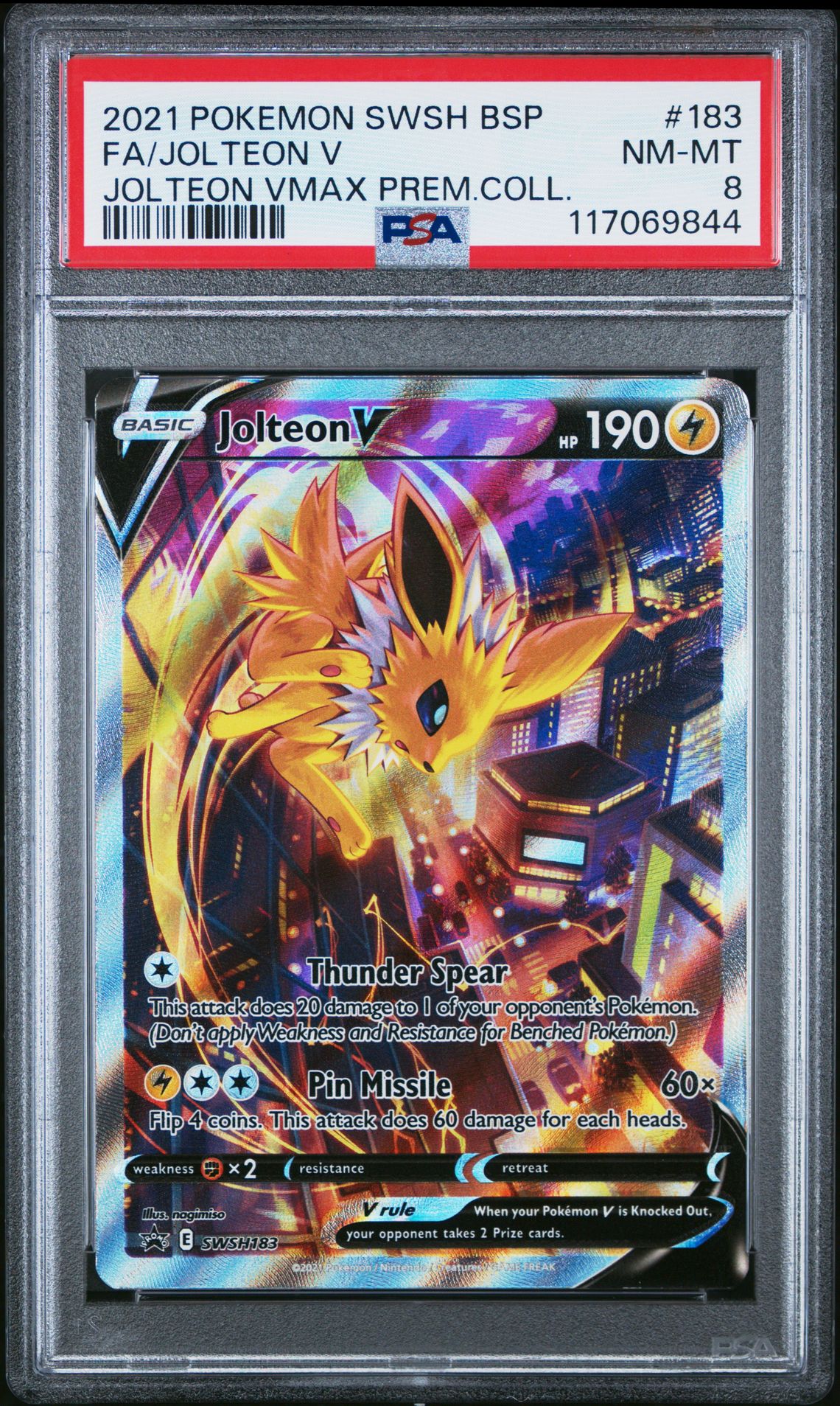 2021 Pokemon Swsh Black Star Promo Fa/Jolteon V #183 (Jolteon Vmax Prem.coll.) Nm-Mt 8 front