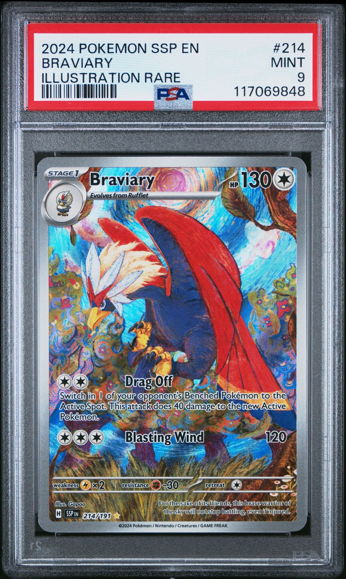 2024 Pokemon Ssp En-Surging Sparks Braviary #214 (Illustration Rare) Mint 9 front