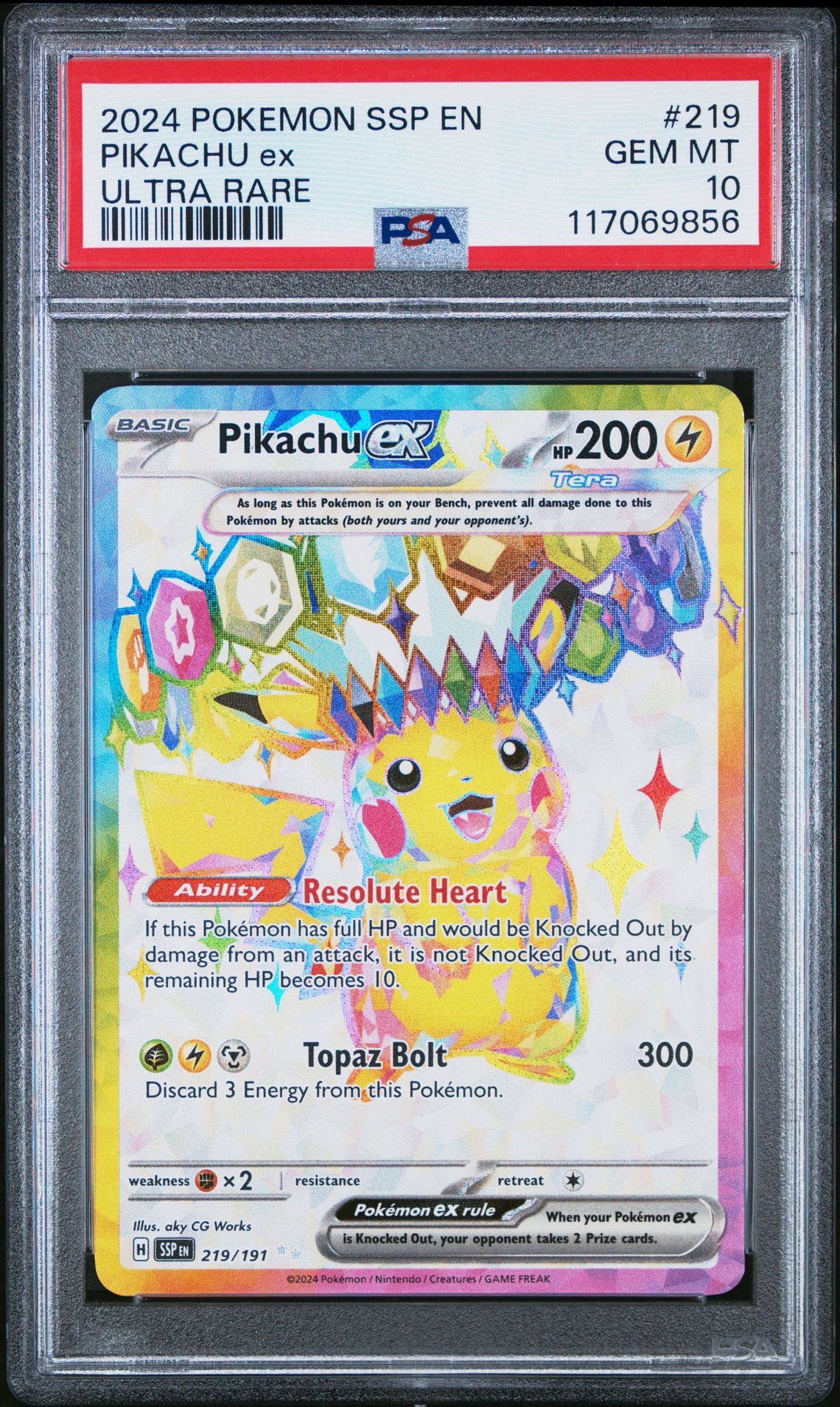 2024 Pokemon Ssp En-Surging Sparks Pikachu Ex #219 (Ultra Rare) Gem Mt 10 front