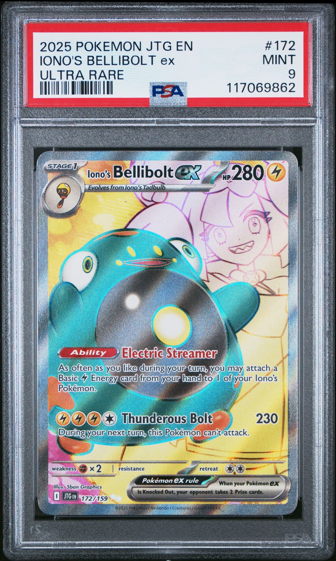 2025 Pokemon Jtg En-Journey Together Iono's Bellibolt Ex #172 (Ultra Rare) Mint 9 front