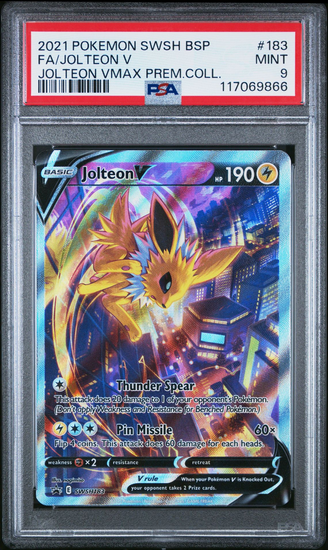 2021 Pokemon Swsh Black Star Promo Fa/Jolteon V #183 (Jolteon Vmax Prem.coll.) Mint 9 front