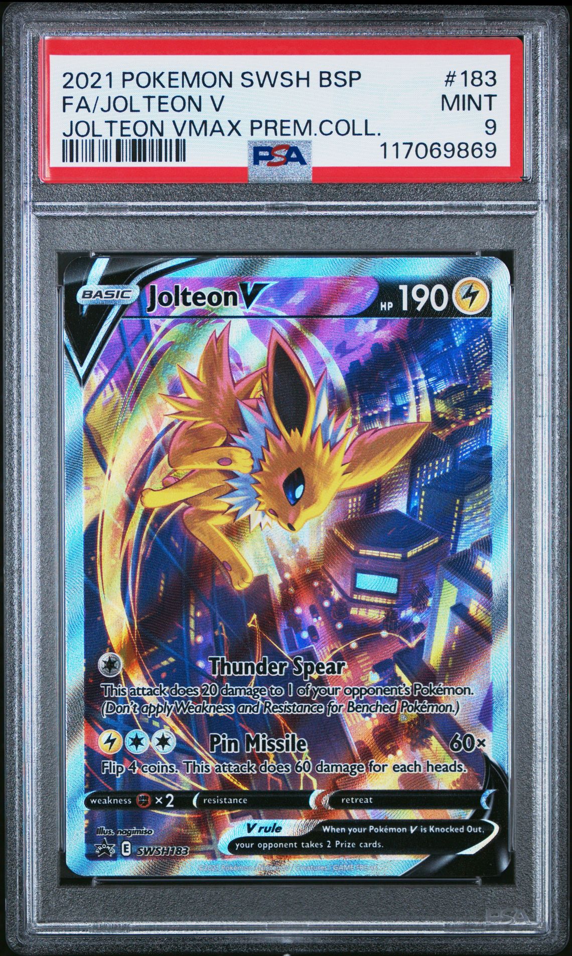 2021 Pokemon Swsh Black Star Promo Fa/Jolteon V #183 (Jolteon Vmax Prem.coll.) Mint 9 front