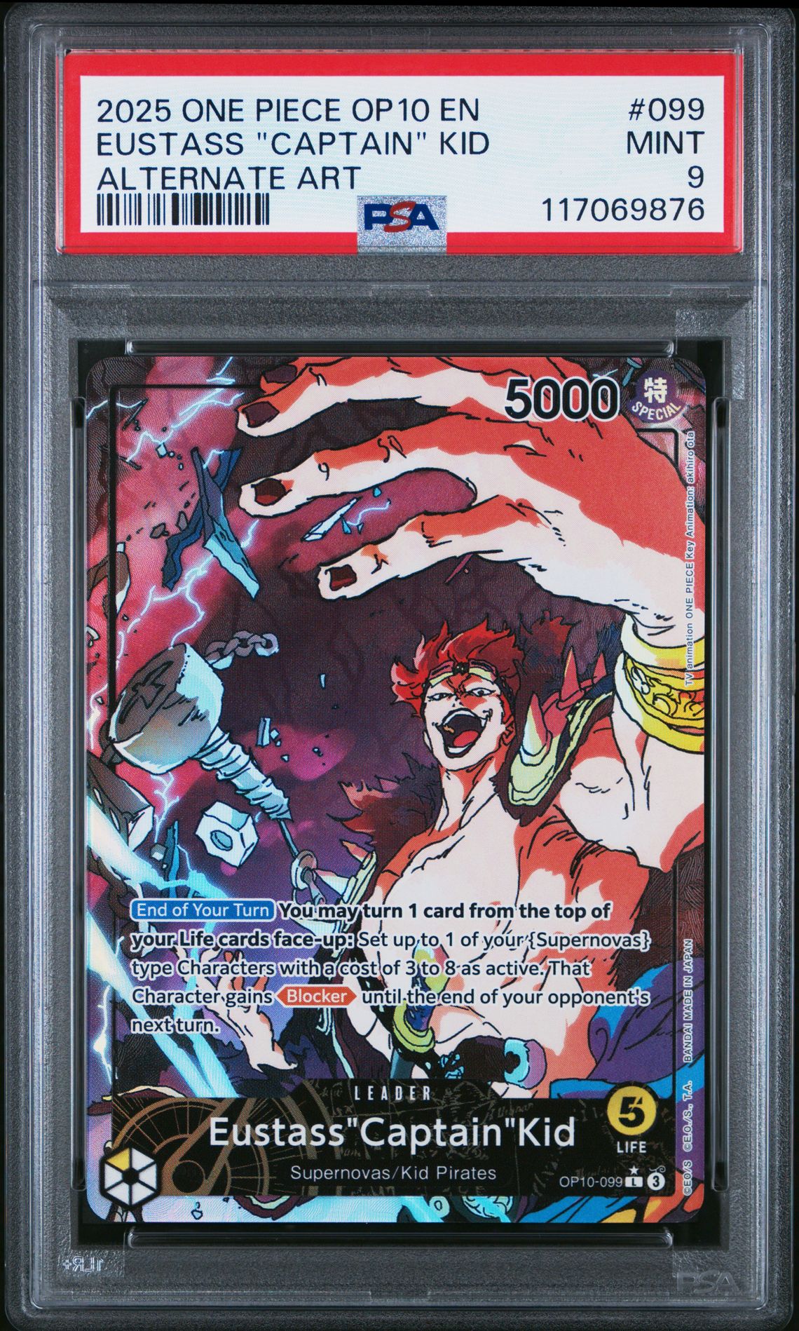 2025 One Piece Op10-Royal Blood Eustass "Captain" Kid #099 (Alternate Art) Mint 9 front