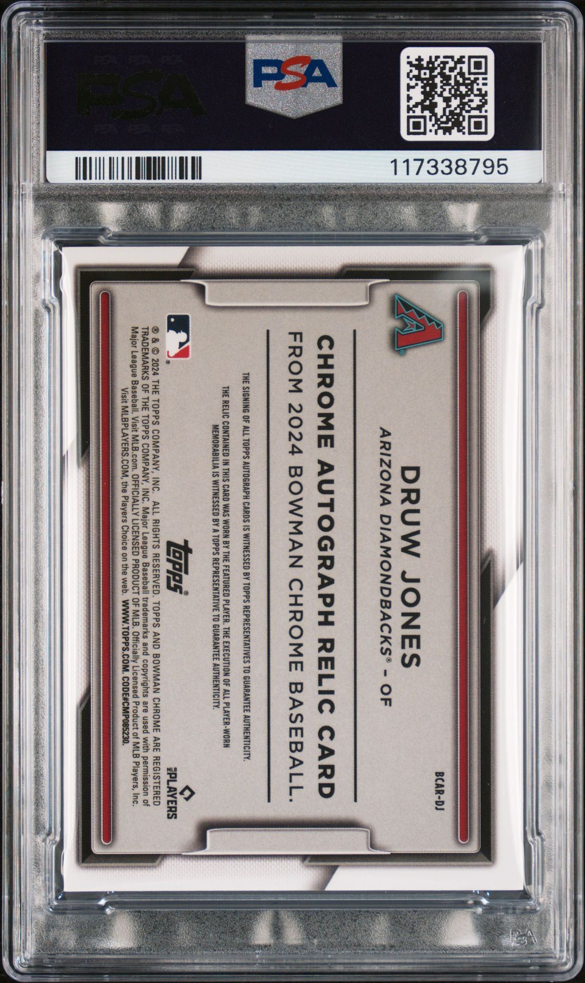 2024 Bowman Chrome Chrome Autograph Relics Druw Jones #Dj (Auto.relic-Gold Ref.) N0: Authentic back
