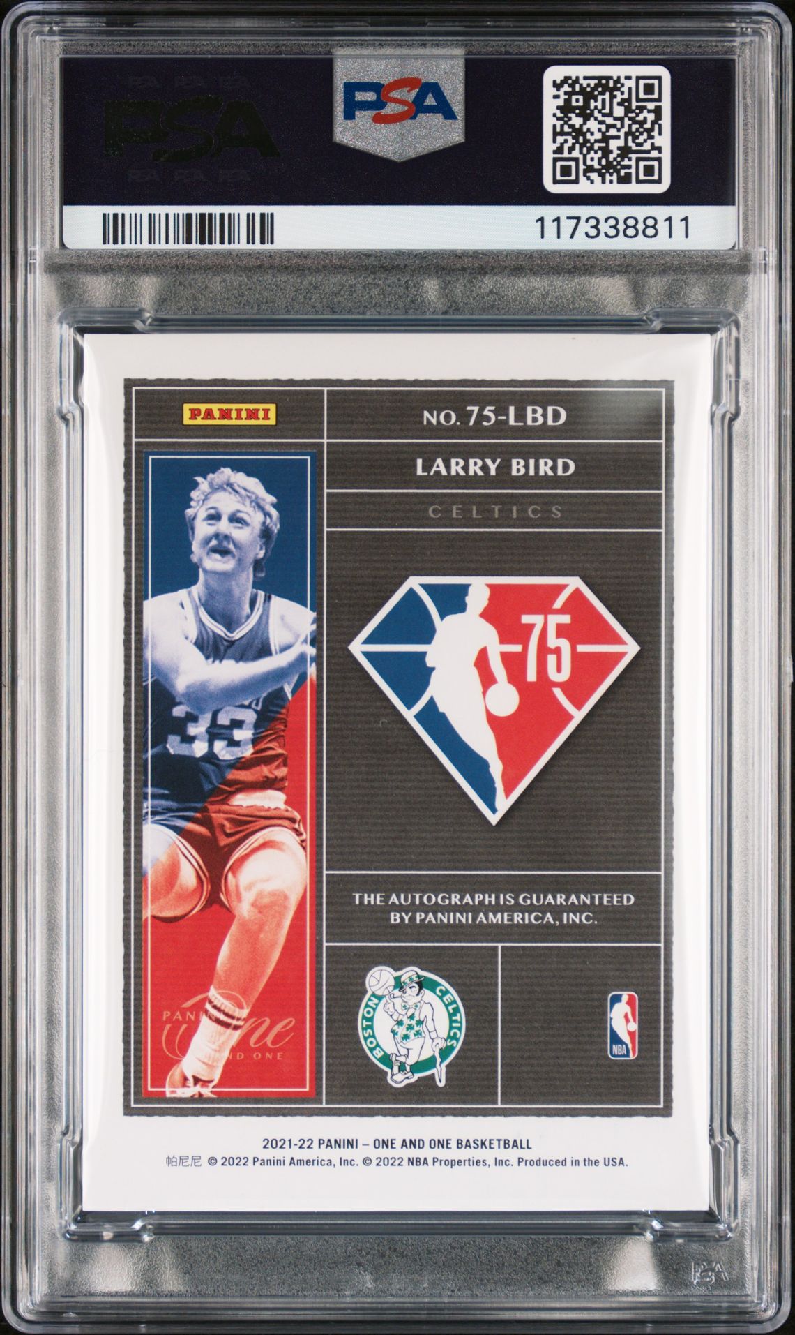 2021 Panini One And One 75Th Team Signatures Larry Bird #Lbd (75Th Team Sig-Purple) N0: Authentic back