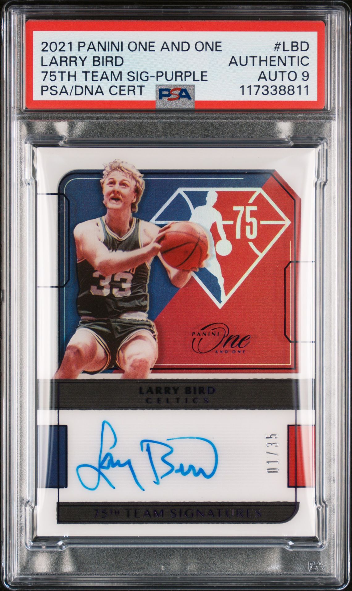 2021 Panini One And One 75Th Team Signatures Larry Bird #Lbd (75Th Team Sig-Purple) N0: Authentic front