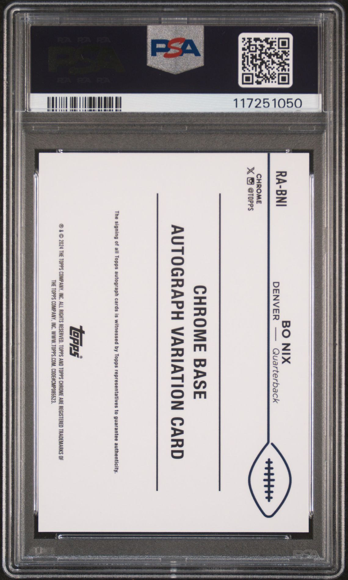 2024 Topps Chrome Rookie Autographs Variations Bo Nix #Rabni (Rookie Au-Yellow Geometric) Mint 9 back