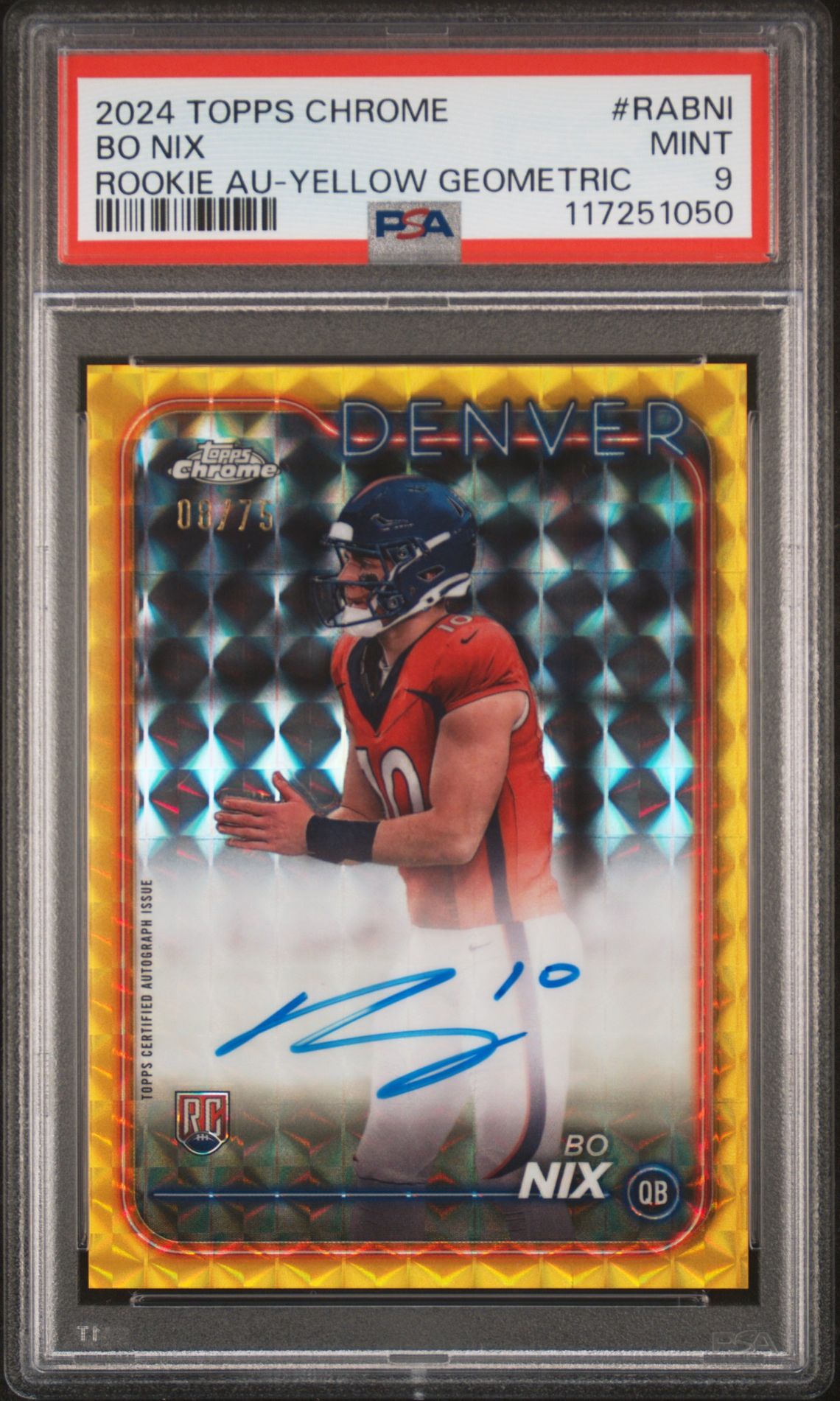 2024 Topps Chrome Rookie Autographs Variations Bo Nix #Rabni (Rookie Au-Yellow Geometric) Mint 9 front