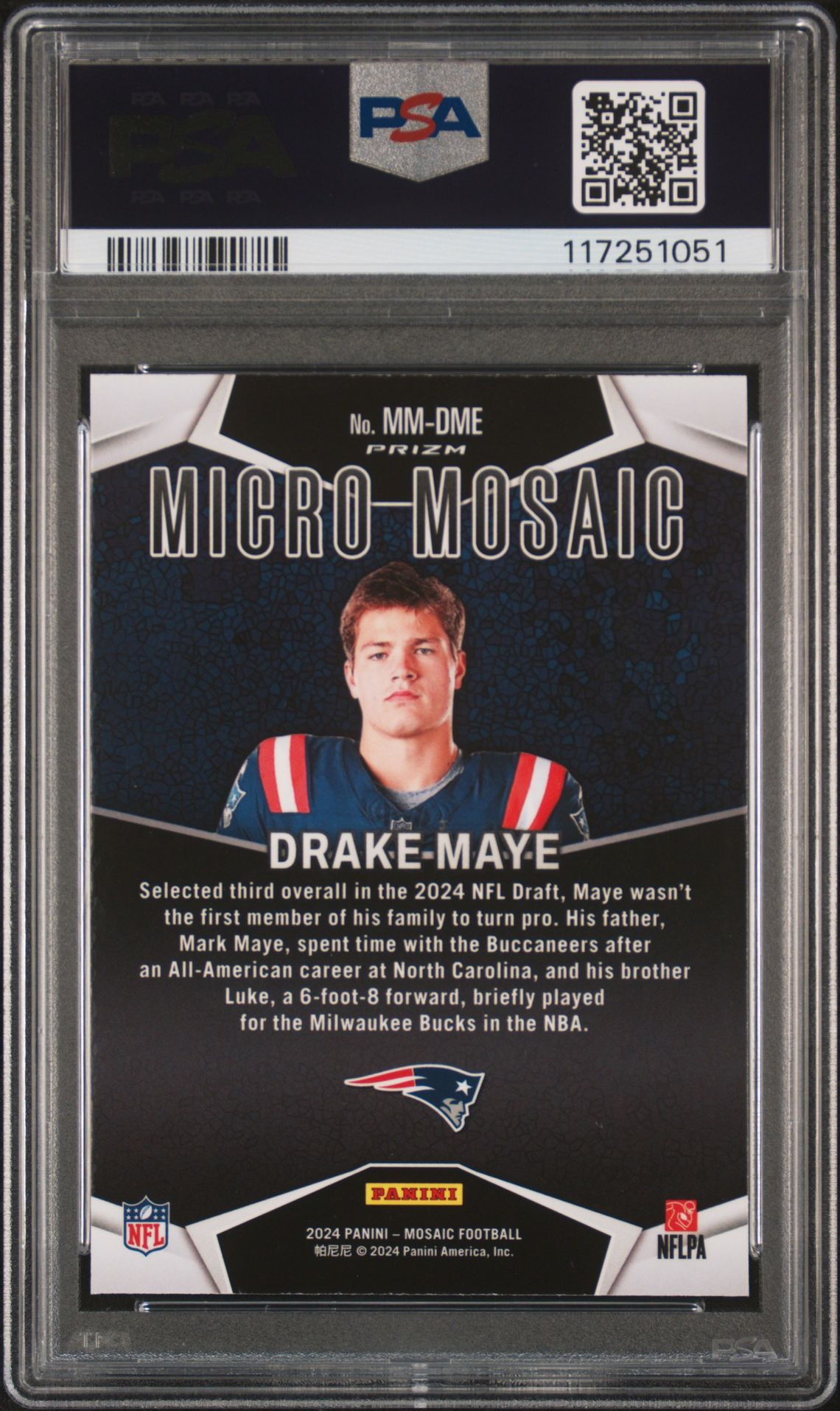 2024 Panini Mosaic Micro Mosaic Drake Maye #Mmdme Gem Mt 10 back