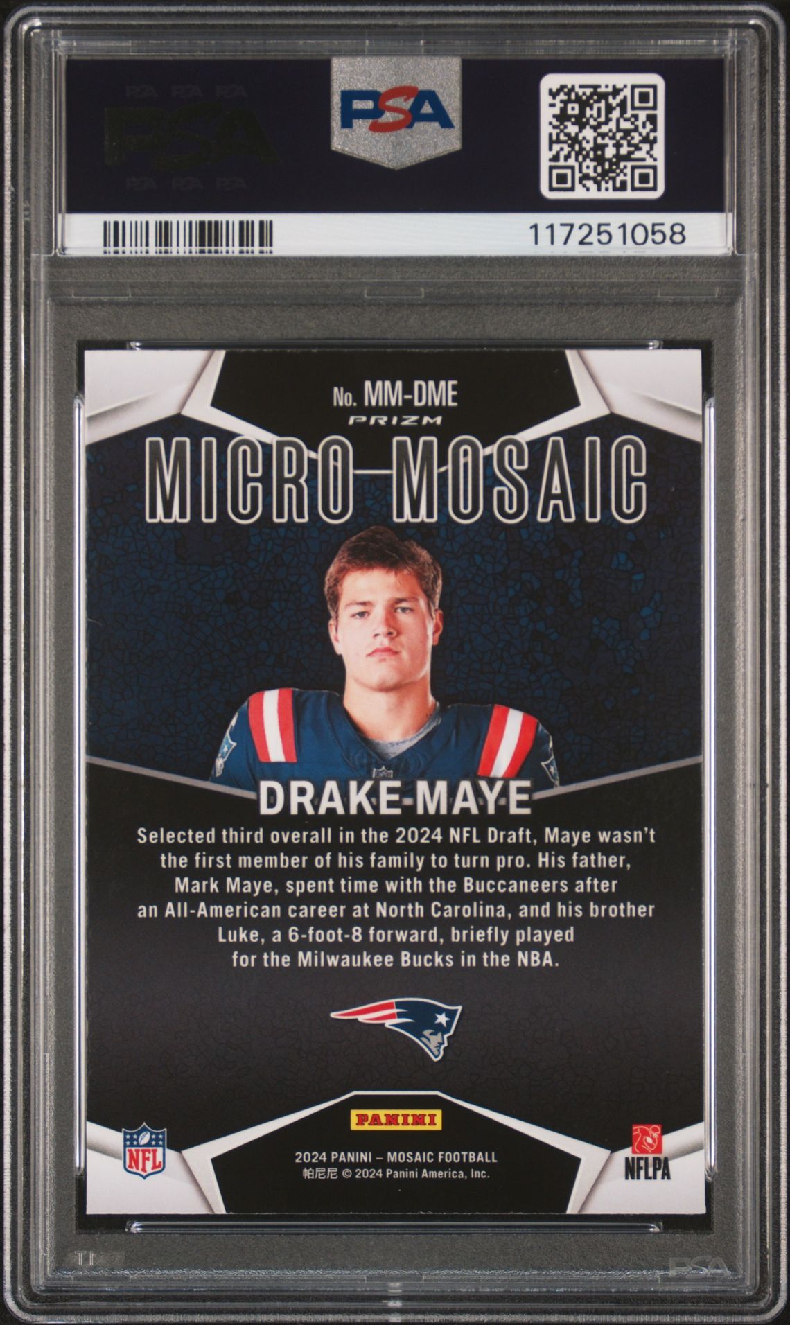 2024 Panini Mosaic Micro Mosaic Drake Maye #Mmdme Gem Mt 10 back