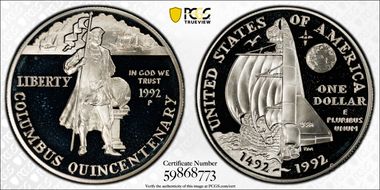 1992-P $1 Columbus Mercanti Signature PR68DCAM