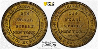 (1834-37) Token HT-275 Brass Hallock & Bates AU58