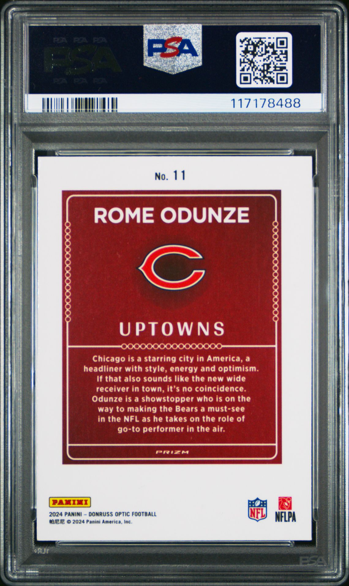 2024 Panini Donruss Optic Uptowns Rome Odunze #11 Mint 9 back