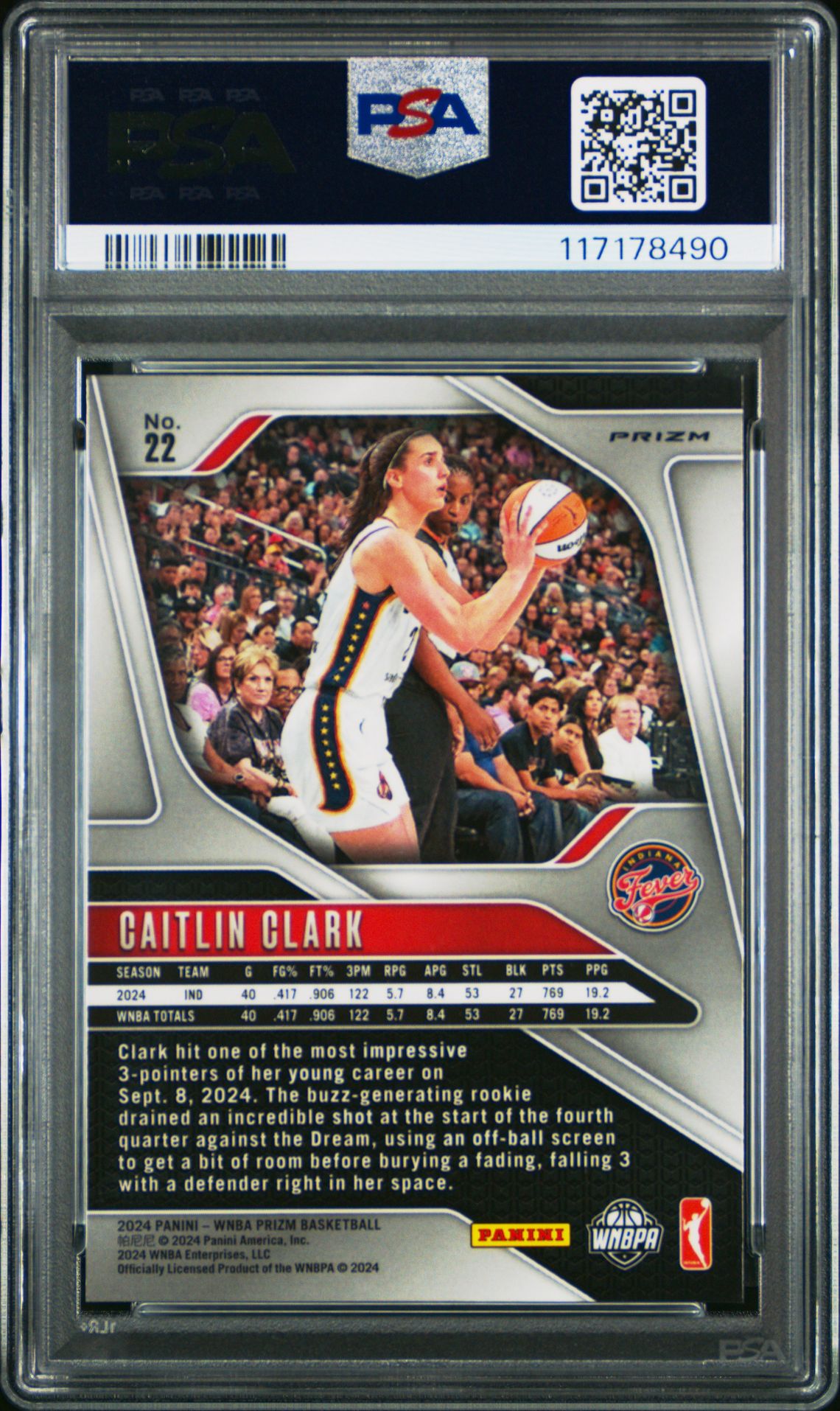 2024 Panini Prizm Wnba Caitlin Clark #22 (Blue Velocity) Mint 9 back