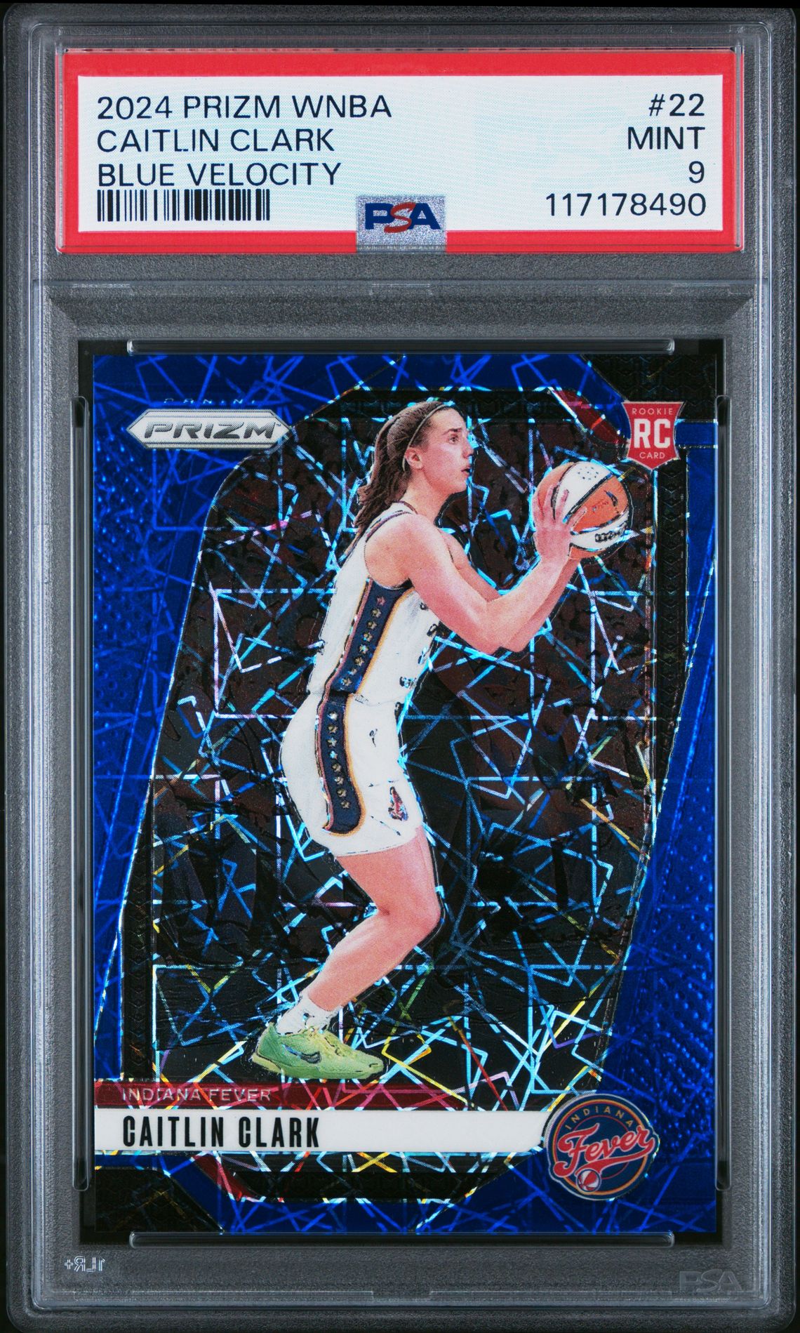 2024 Panini Prizm Wnba Caitlin Clark #22 (Blue Velocity) Mint 9 front