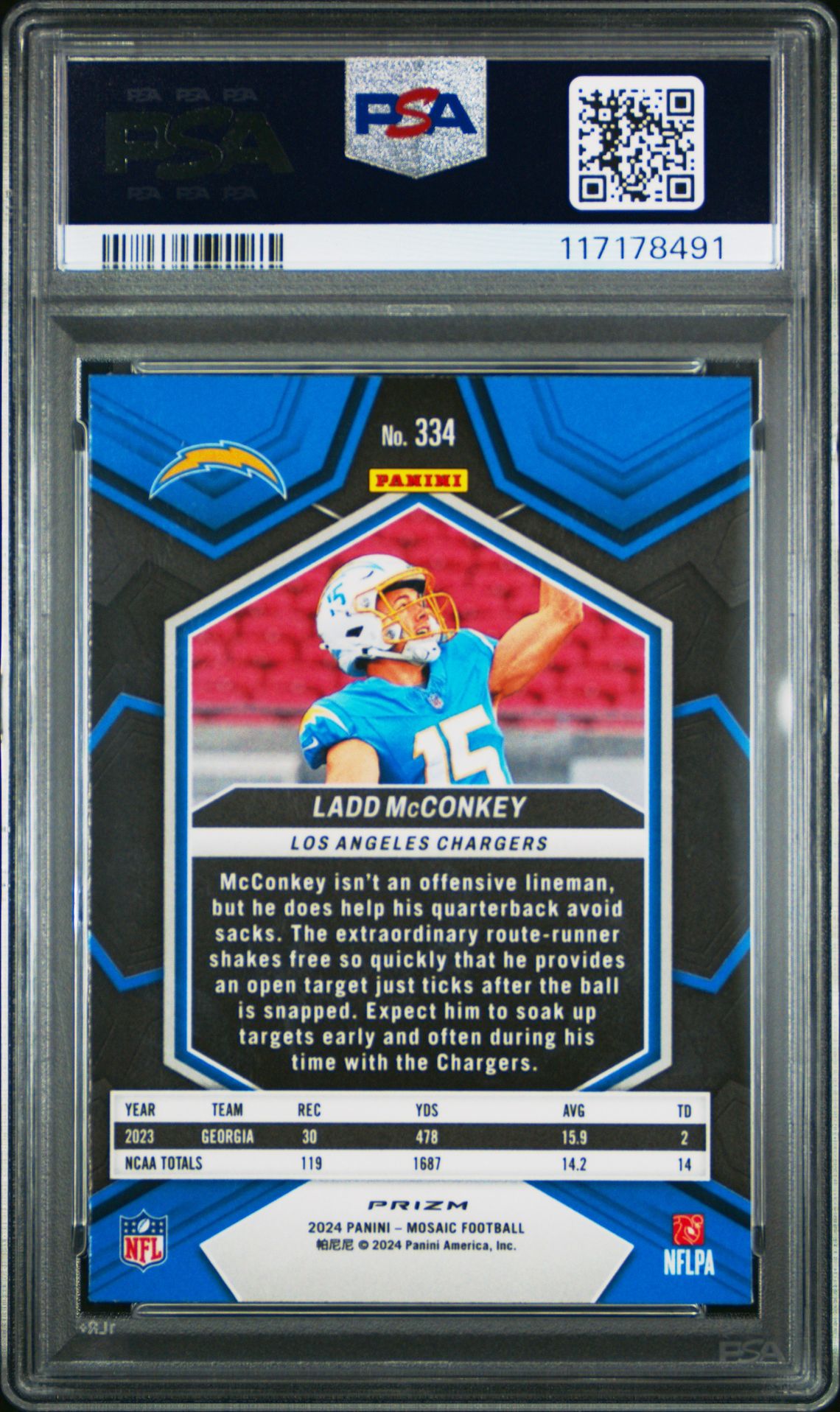 2024 Panini Mosaic Ladd Mcconkey #334 (Genesis) Gem Mt 10 back