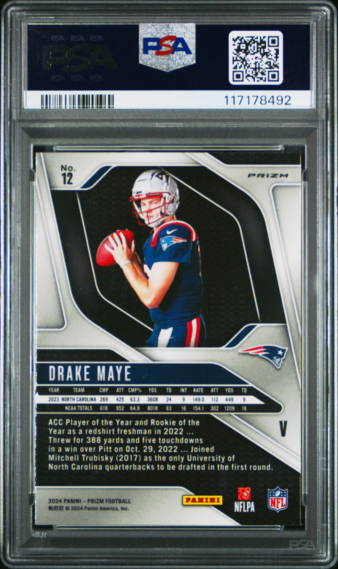 2024 Panini Prizm Rookie Variation Drake Maye #12 Gem Mt 10 back