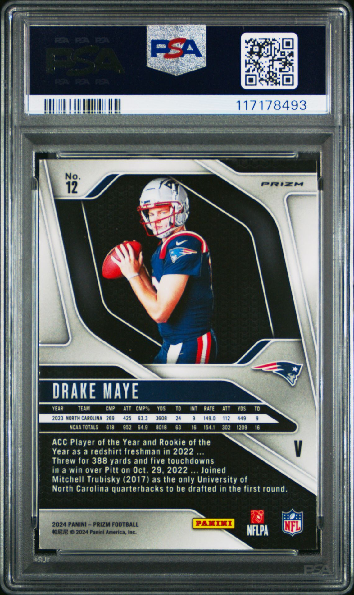 2024 Panini Prizm Rookie Variation Drake Maye #12 Gem Mt 10 back