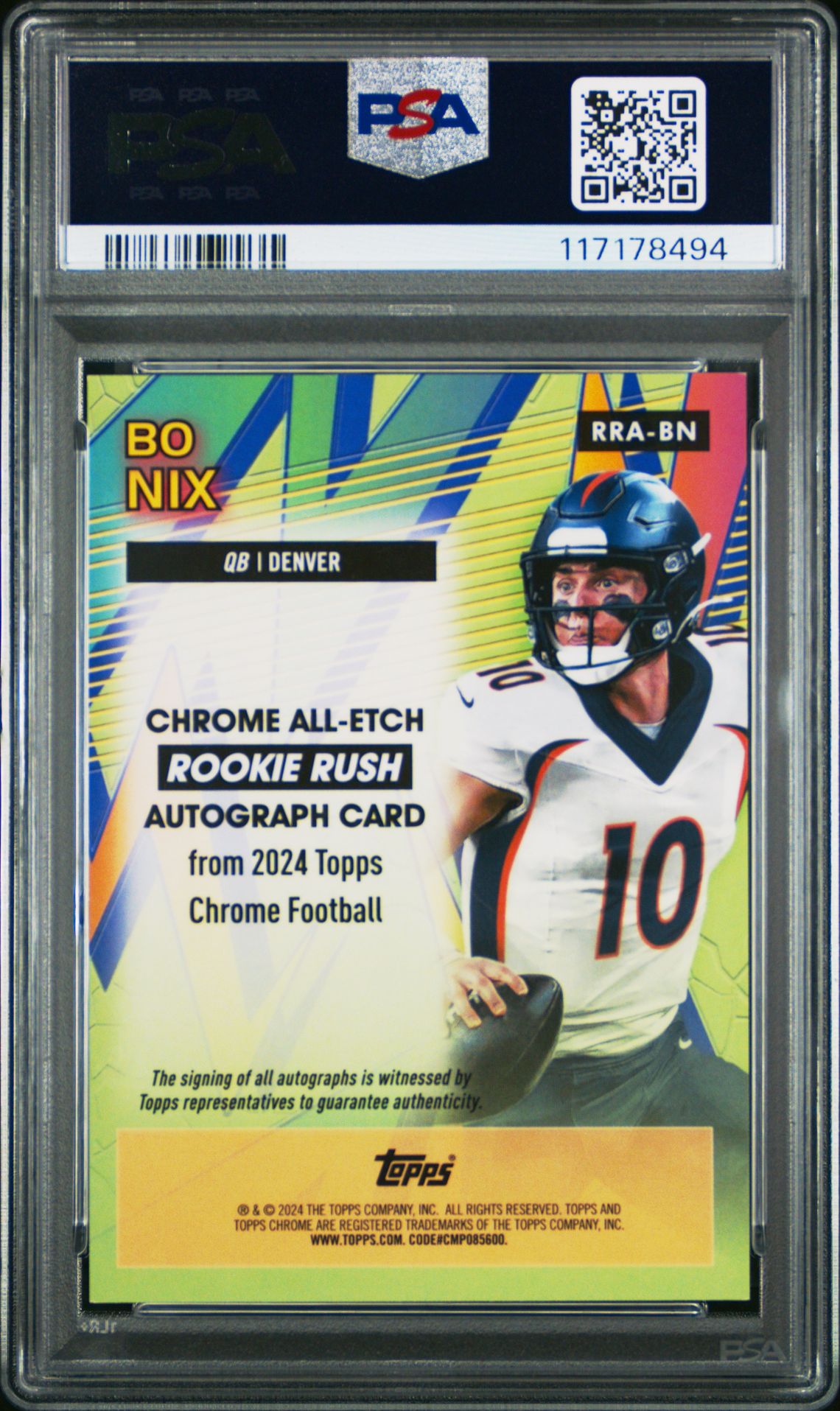 2024 Topps Chrome Chrome All-Etch Rookie Rush Autographs Bo Nix #Rrabn (All-Etch Rk Rush Au-Blue Ref) Mint 9 back