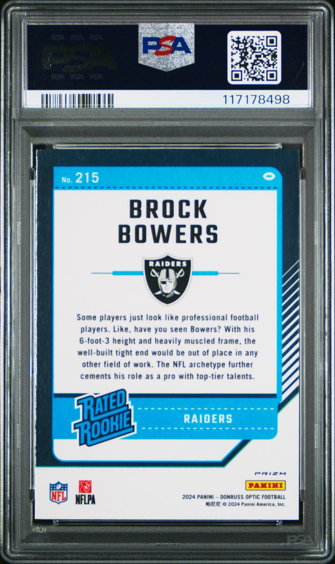 2024 Panini Donruss Optic Brock Bowers #215 (Freedom) Mint 9 back
