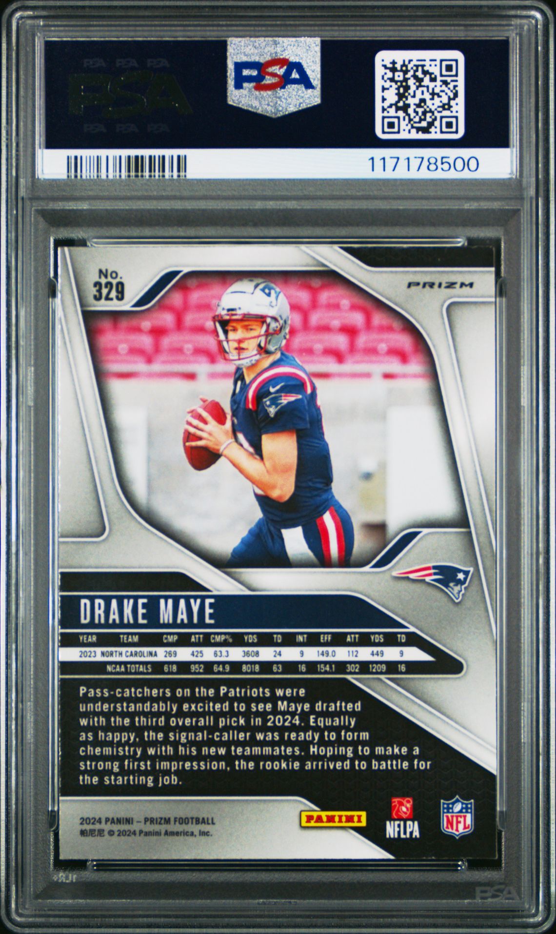 2024 Panini Prizm Drake Maye #329 (Silver Prizm) Mint 9 back